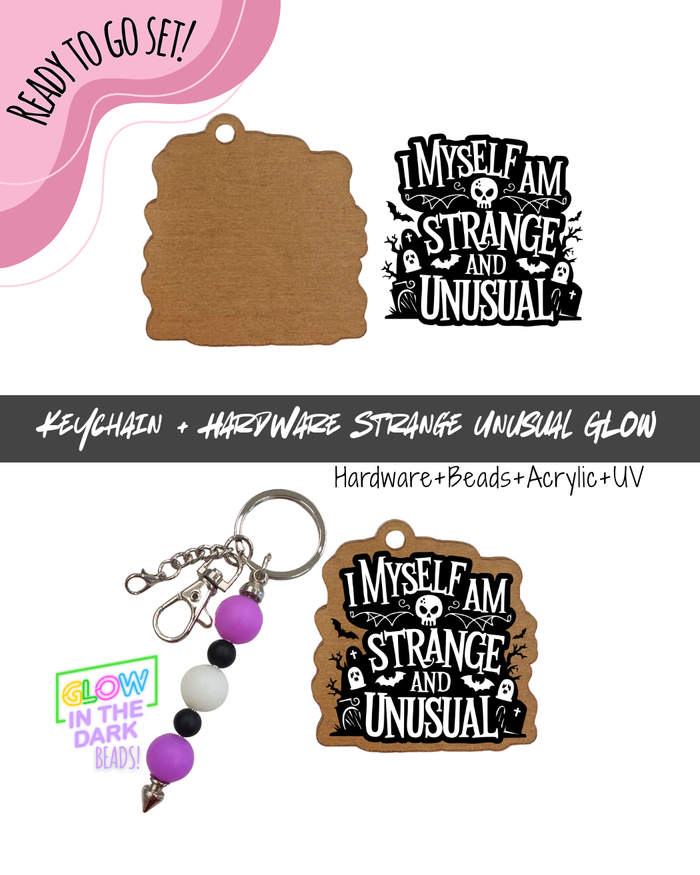 #91B HARDWARE, BEAD + KEYCHAIN KIT- "Strange Unusual"- GLOW BEADS + UV DTF + Acrylic Blank