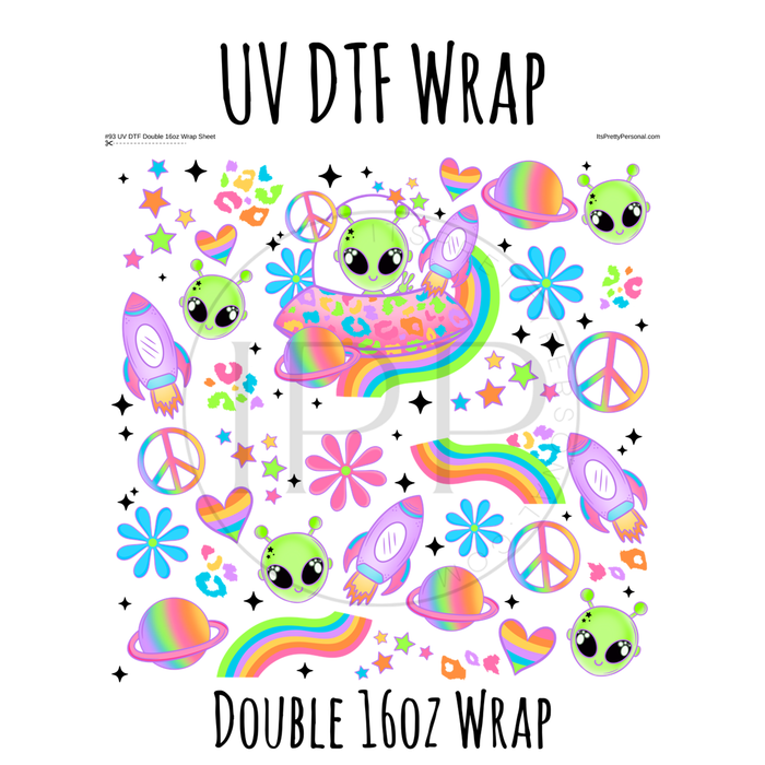 #93- Double 16oz Wrap Adhesive Apothcary April 2025 Alien Design- UV DTF Decal SHEET