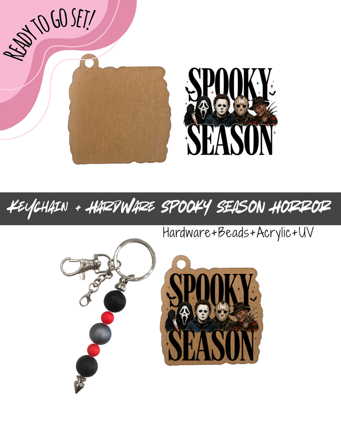 #95B HARDWARE, BEAD + KEYCHAIN KIT- "Spooky Season Horror"- BEADS + UV DTF + Acrylic Blank