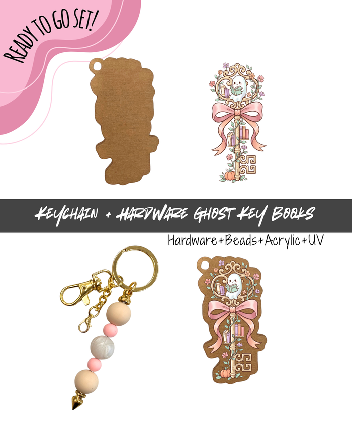 #96B HARDWARE, BEAD + KEYCHAIN KIT- "Ghost Key Books"- BEADS + UV DTF + Acrylic Blank