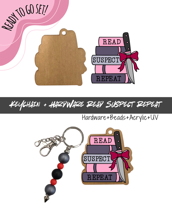 #9B HARDWARE, BEAD + KEYCHAIN KIT- "Read Suspect Repeat"- UV DTF + Acrylic Blank