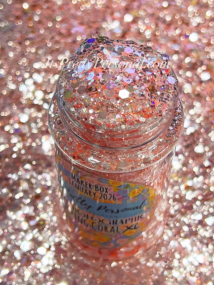 "Blushing Coral XL" -Pastel Coral Holographic Glitter (Maker Box January 2026)