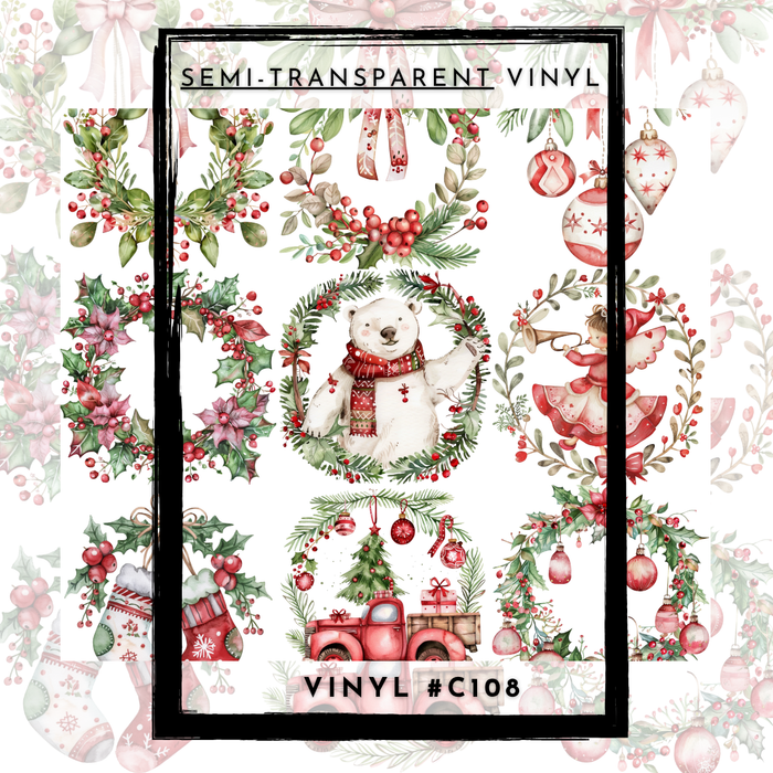 #C108- SEMI-TRANSPARENT Grid Sheet Helper- Watercolor Christmas -12x12 Pattern Vinyl