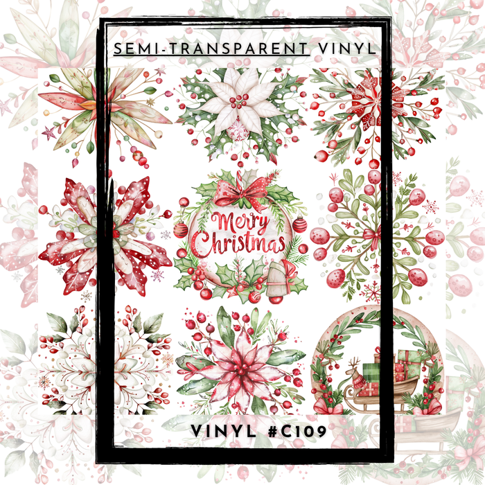 #C109- SEMI-TRANSPARENT Grid Sheet Helper- Watercolor Christmas -12x12 Pattern Vinyl