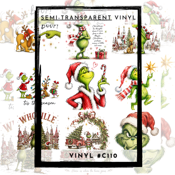 #C110- SEMI-TRANSPARENT Grid Sheet Helper- Mean Green Christmas -12x12 Pattern Vinyl