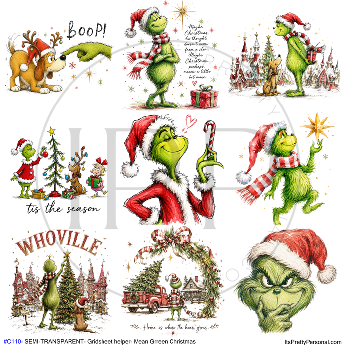 #C110- SEMI-TRANSPARENT Grid Sheet Helper- Mean Green Christmas -12x12 Pattern Vinyl