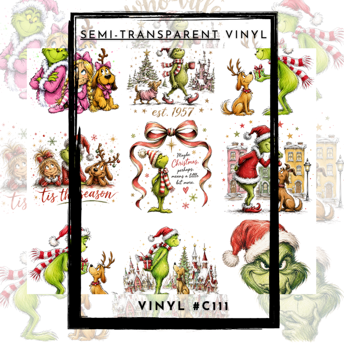 #C111- SEMI-TRANSPARENT Grid Sheet Helper- Mean Green Christmas -12x12 Pattern Vinyl