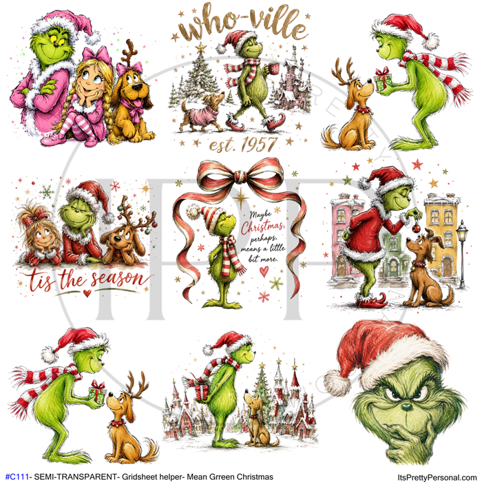 #C111- SEMI-TRANSPARENT Grid Sheet Helper- Mean Green Christmas -12x12 Pattern Vinyl