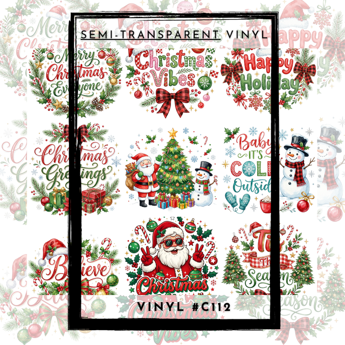#C112- SEMI-TRANSPARENT Grid Sheet Helper-Christmas -12x12 Pattern Vinyl