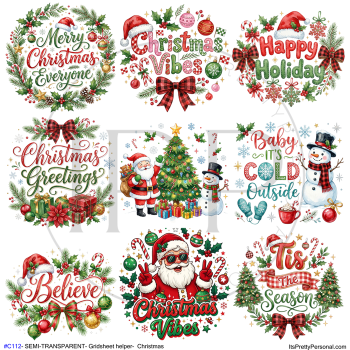 #C112- SEMI-TRANSPARENT Grid Sheet Helper-Christmas -12x12 Pattern Vinyl