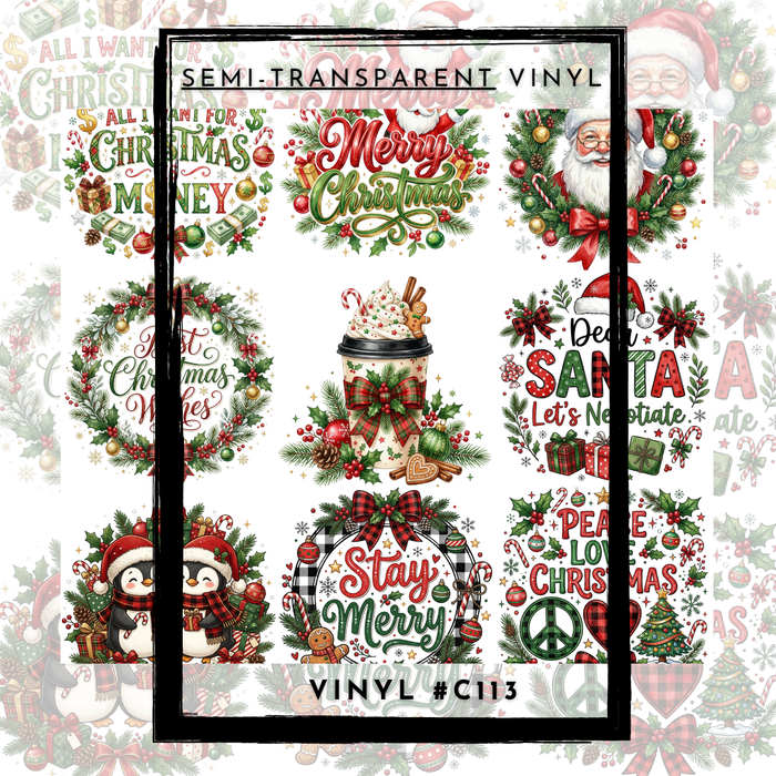 #C113- SEMI-TRANSPARENT Grid Sheet Helper-Christmas -12x12 Pattern Vinyl