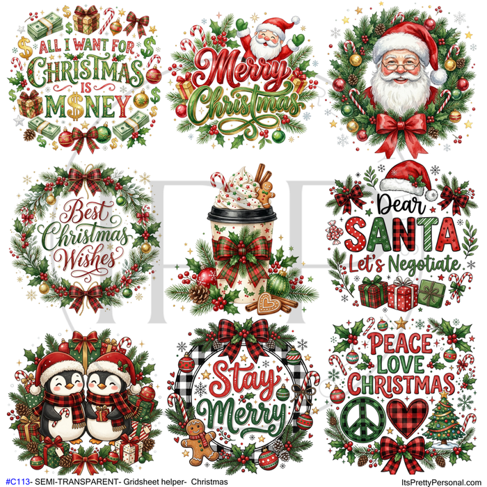 #C113- SEMI-TRANSPARENT Grid Sheet Helper-Christmas -12x12 Pattern Vinyl