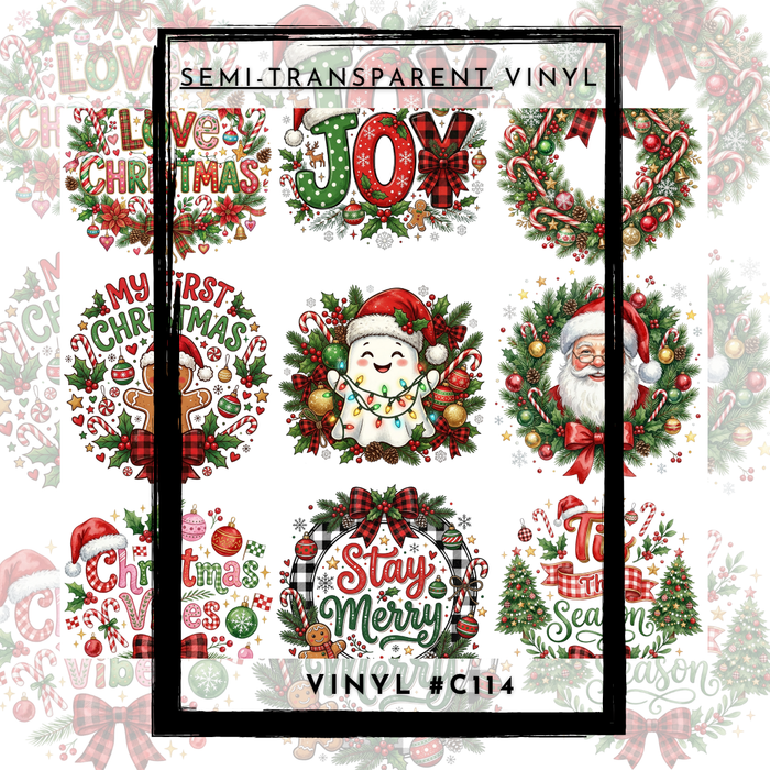 #C114- SEMI-TRANSPARENT Grid Sheet Helper-Christmas -12x12 Pattern Vinyl