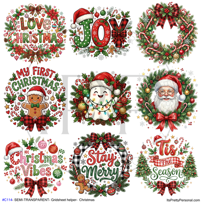 #C114- SEMI-TRANSPARENT Grid Sheet Helper-Christmas -12x12 Pattern Vinyl