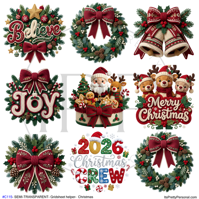 #C115- SEMI-TRANSPARENT Grid Sheet Helper-Christmas -12x12 Pattern Vinyl