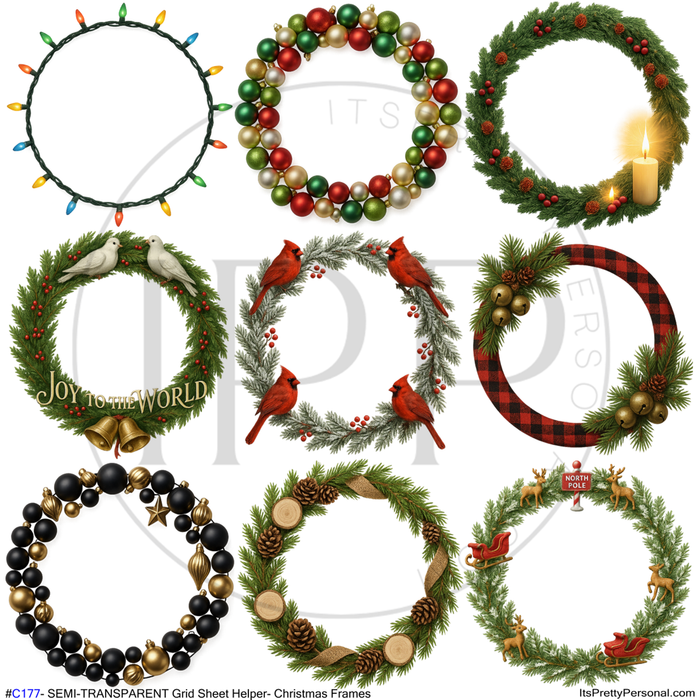 #C177- SEMI-TRANSPARENT Grid Sheet Helper-Christmas Frames -12x12 Pattern Vinyl