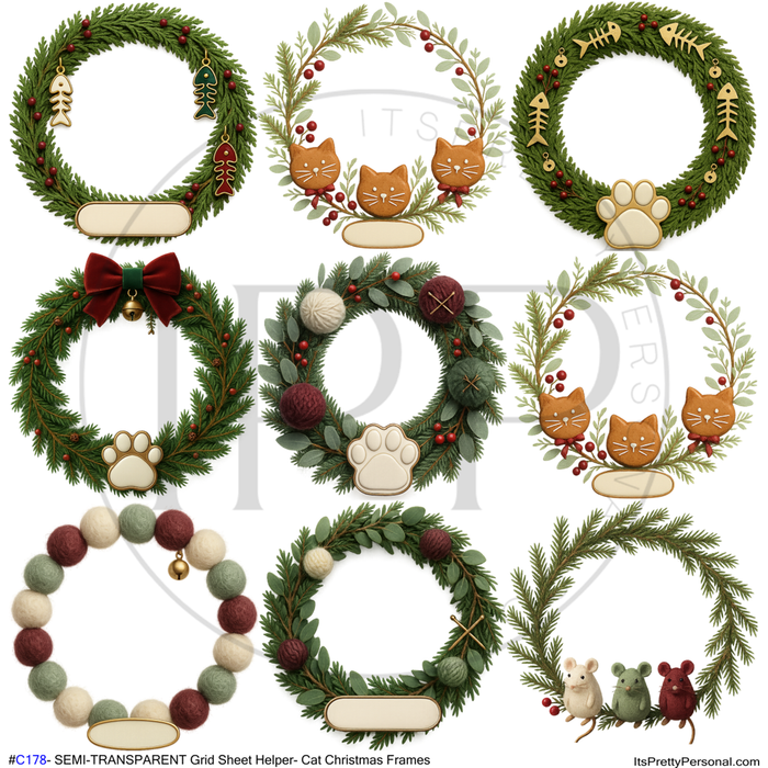 #C178- SEMI-TRANSPARENT Grid Sheet Helper- Cat Christmas Frames -12x12 Pattern Vinyl