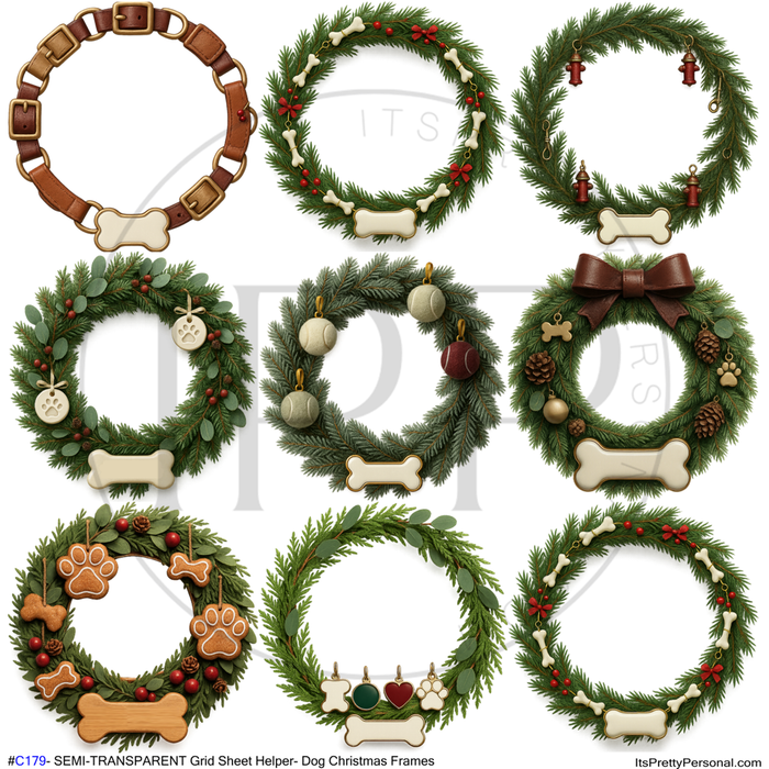 #C179- SEMI-TRANSPARENT Grid Sheet Helper- Dog Christmas Frames -12x12 Pattern Vinyl