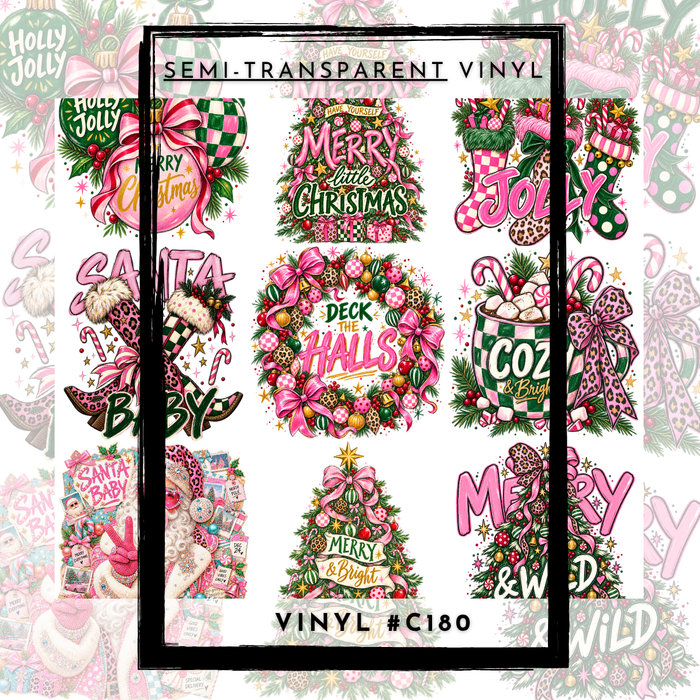 #C180- SEMI-TRANSPARENT Grid Sheet Helper- Pink Christmas -12x12 Pattern Vinyl