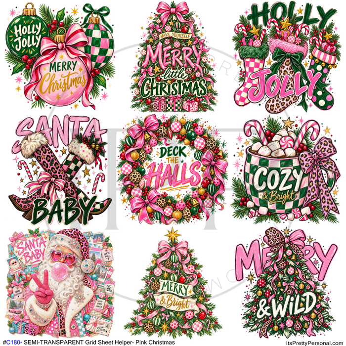 #C180- SEMI-TRANSPARENT Grid Sheet Helper- Pink Christmas -12x12 Pattern Vinyl