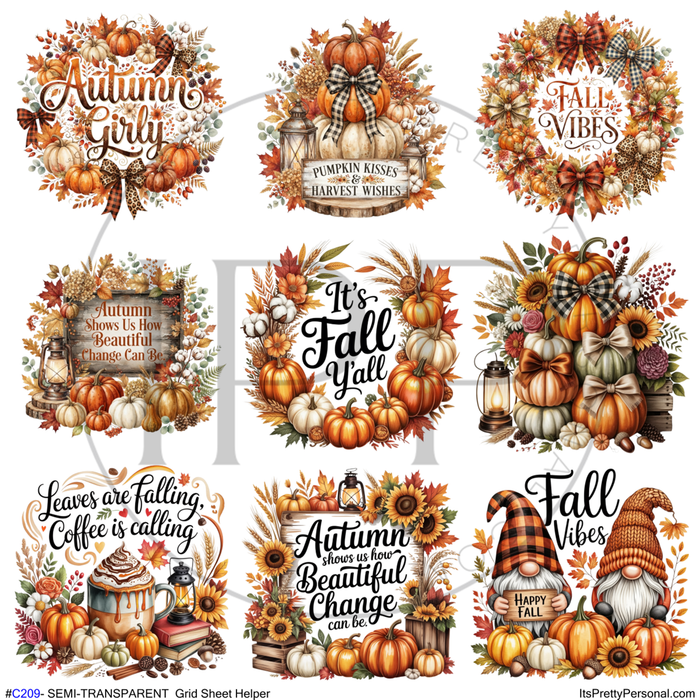 #C209- SEMI-TRANSPARENT Grid Sheet Helper- Autumn Quotes -12x12 Pattern Vinyl