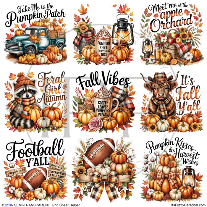 #C210- SEMI-TRANSPARENT Grid Sheet Helper- Autumn Quotes -12x12 Pattern Vinyl