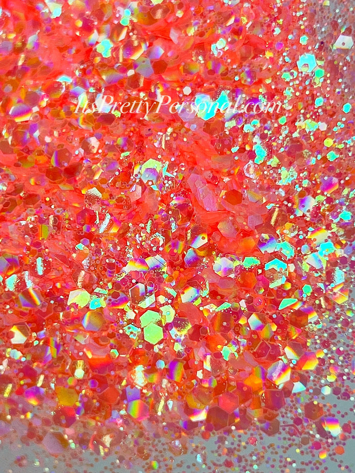 “Coral Charm XL"- Prism Princess- Holographic Coral Glitter