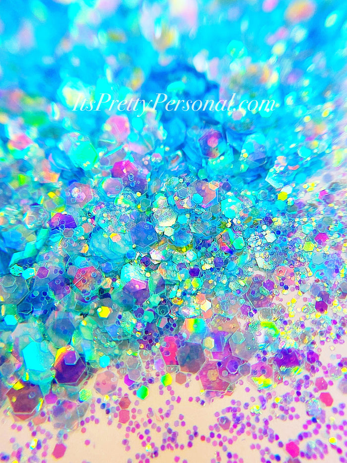 “Crystal Slipper XL"- Prism Princess- Holographic Blue Glitter