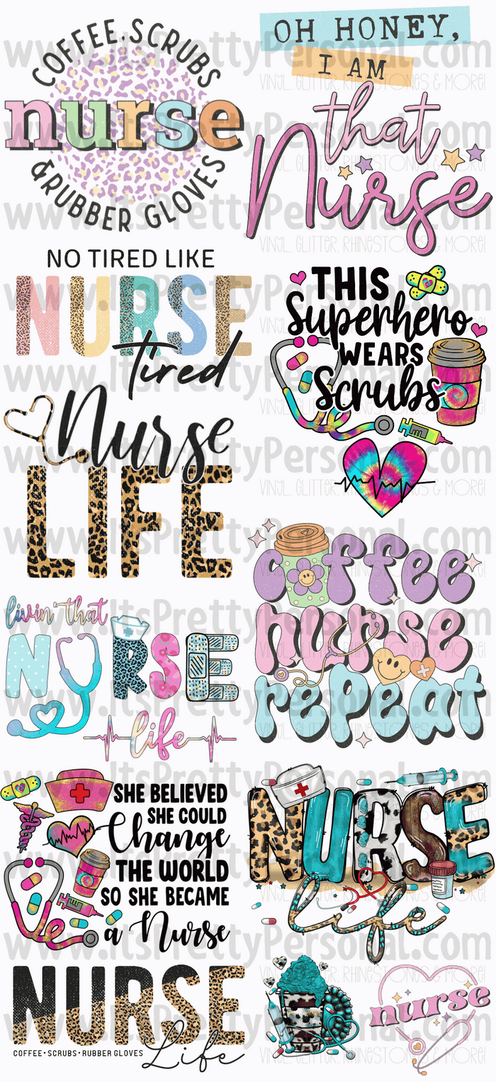 DESIGN #10- Nurse DTF Gang Sheet 22"x48" (Fabric Transfers)