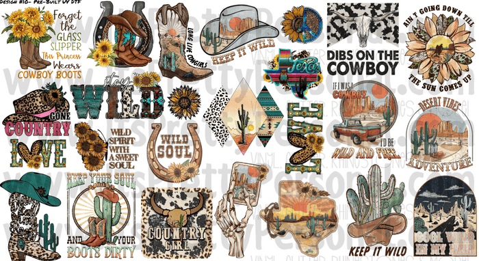 DESIGN #10- Western UV DTF Decal Gang Sheet 22"x12"