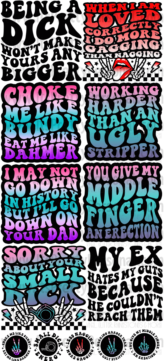 DESIGN #13- ADULT ONLY 18+ DTF Gang Sheet 22"x48" (Fabric Transfers)