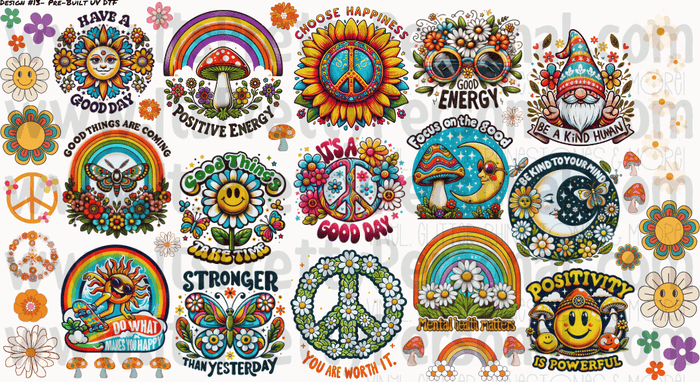 DESIGN #13- Groovy Positive UV DTF Decal Gang Sheet 22"x12"