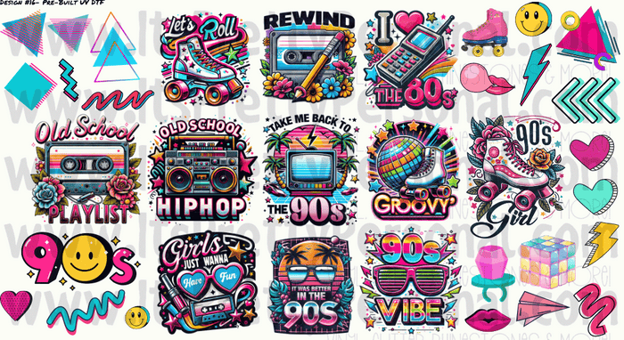 DESIGN #16- 80's-90's Quotes UV DTF Decal Gang Sheet 22"x12"