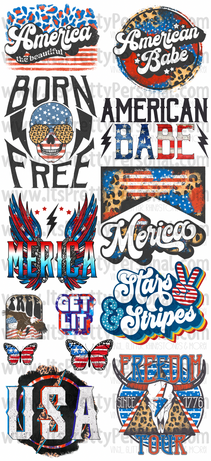 DESIGN #18- American Babe DTF Gang Sheet 22"x48" (Fabric Transfers)