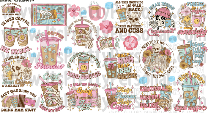 DESIGN #2-  Ice Coffee UV DTF Decal Gang Sheet 22"x12"
