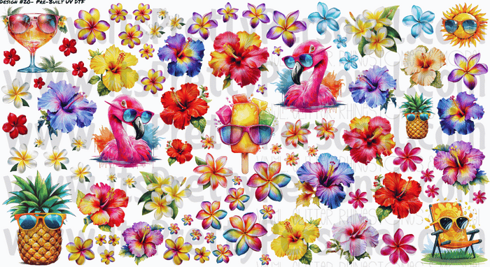 DESIGN #20- Bright Summer Flowers  UV DTF Decal Gang Sheet 22"x12"