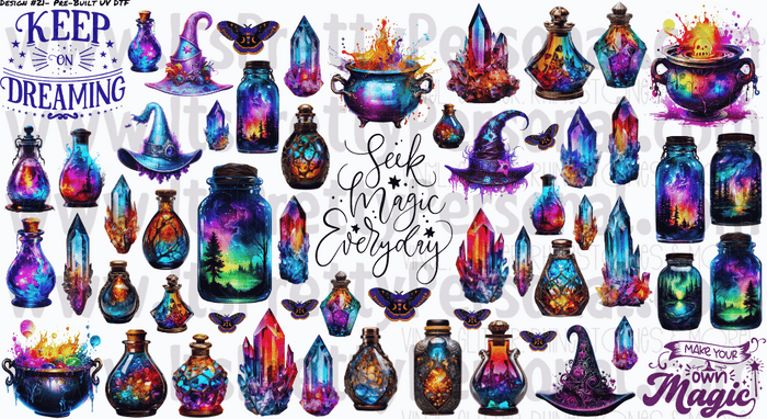 DESIGN #21- Magical Witch  UV DTF Decal Gang Sheet 22"x12"