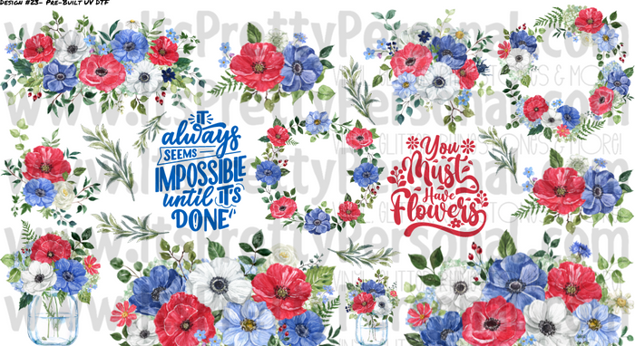 DESIGN #23- American Floral UV DTF Decal Gang Sheet 22"x12"
