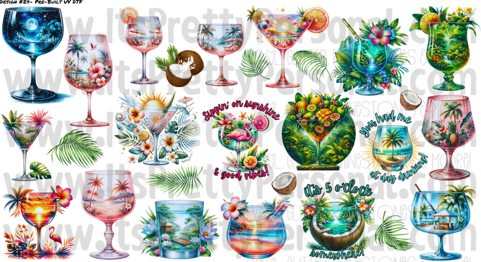 DESIGN #24- Tropical Drinks UV DTF Decal Gang Sheet 22"x12"