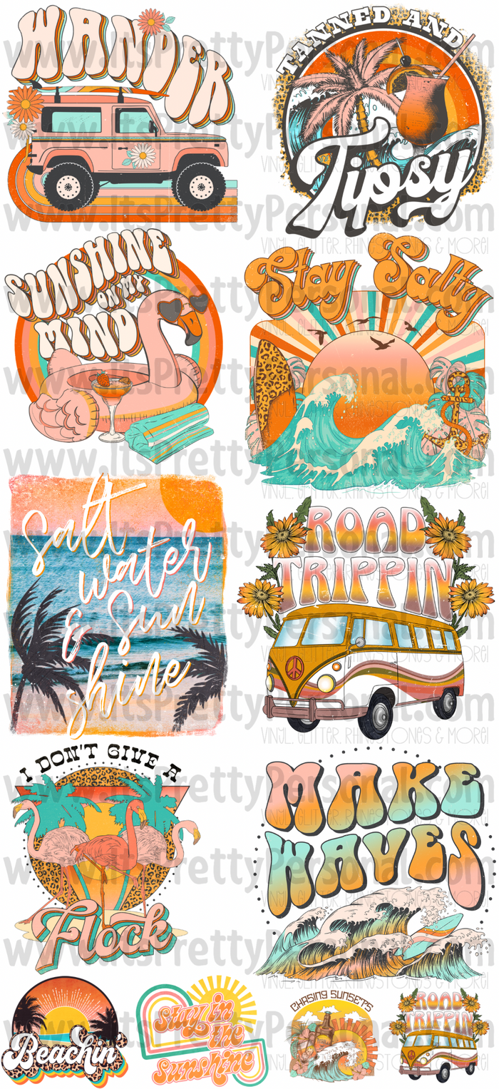 DESIGN #26- Retro Make Waves DTF Gang Sheet 22"x48" (Fabric Transfers)