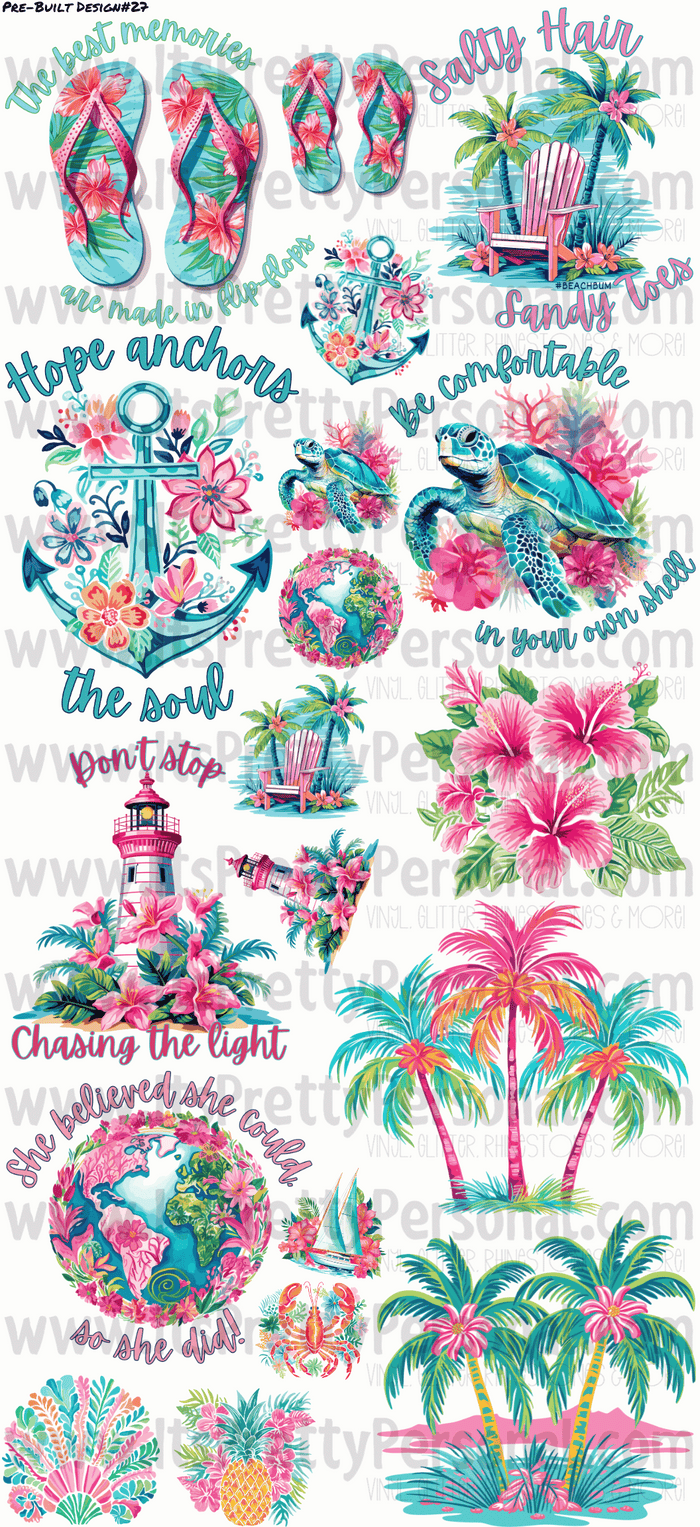 DESIGN #27- Preppy Art DTF Gang Sheet 22"x48" (Fabric Transfers)