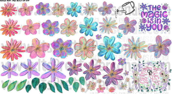 DESIGN #29- Painted Floral UV DTF Decal Gang Sheet 22"x12"