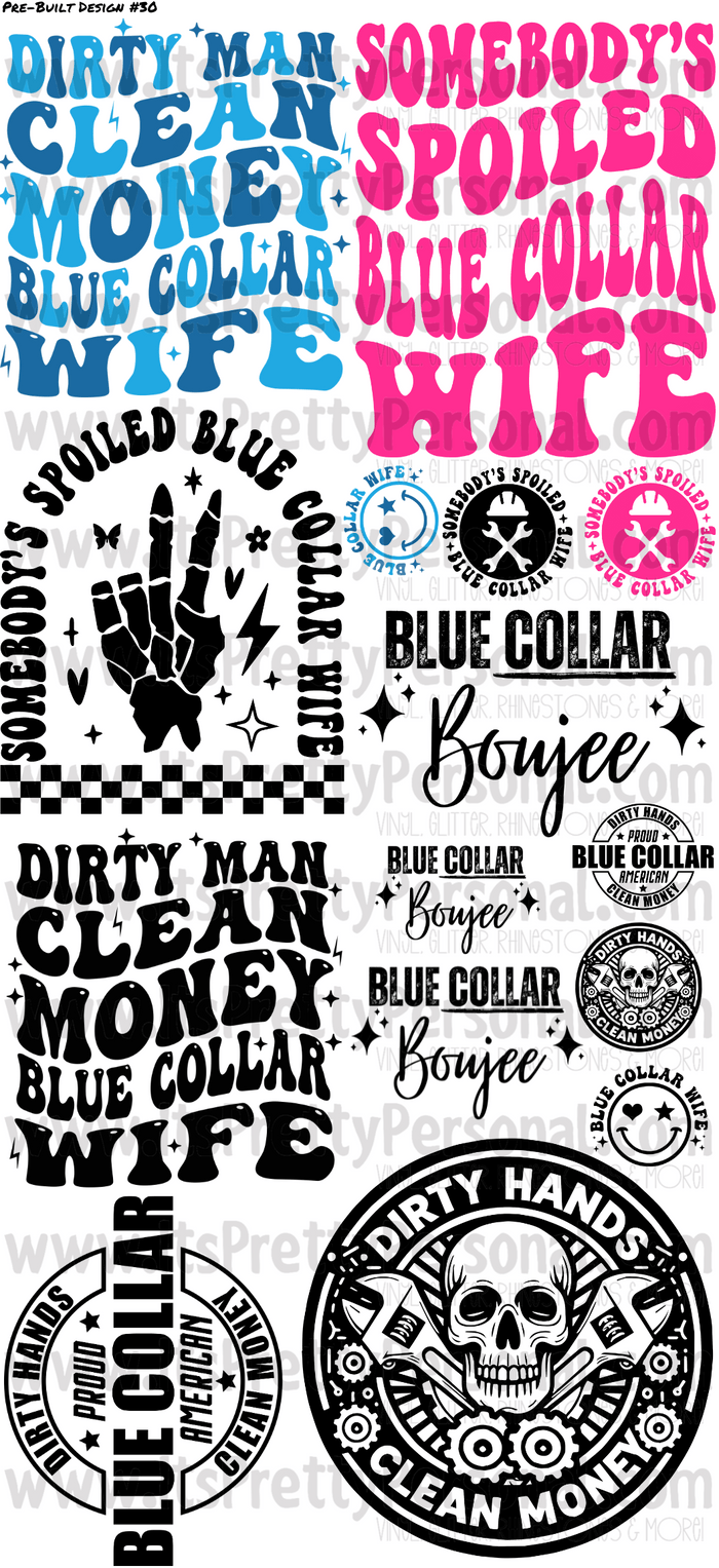 DESIGN #30- Blue Collar DTF Gang Sheet 22"x48" (Fabric Transfers)