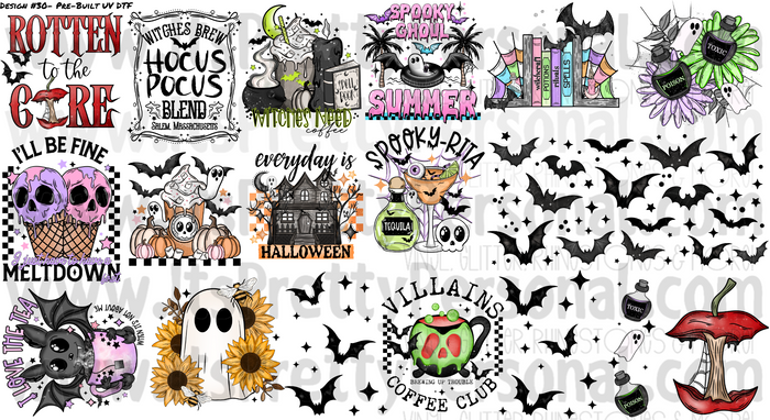DESIGN #30- CSC Spooky UV DTF Decal Gang Sheet 22"x12"