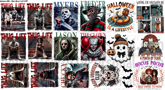 DESIGN #31- Halloween Horror Spooky UV DTF Decal Gang Sheet 22"x12"