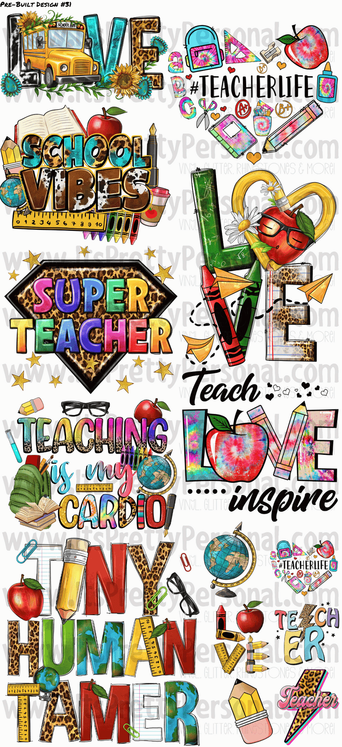 DESIGN #31- Teacher DTF Gang Sheet 22"x48" (Fabric Transfers)