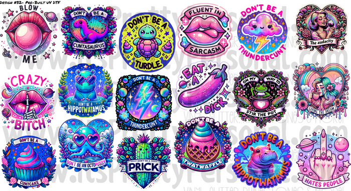 DESIGN #32- ADULT SAYINGS- Proceed with CAUTION- UV DTF Decal Gang Sheet 22"x12"