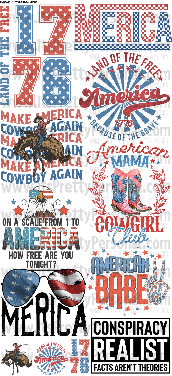 DESIGN #32- Merica DTF Gang Sheet 22"x48" (Fabric Transfers)