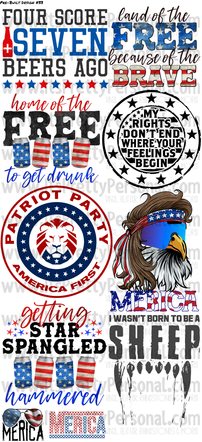 DESIGN #33- Merica 2 DTF Gang Sheet 22"x48" (Fabric Transfers)