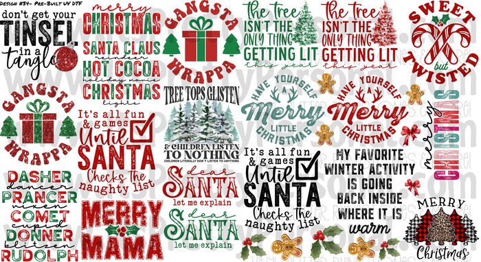DESIGN #34- Christmas Quotes- UV DTF Decal Gang  Sheet 22"x12"